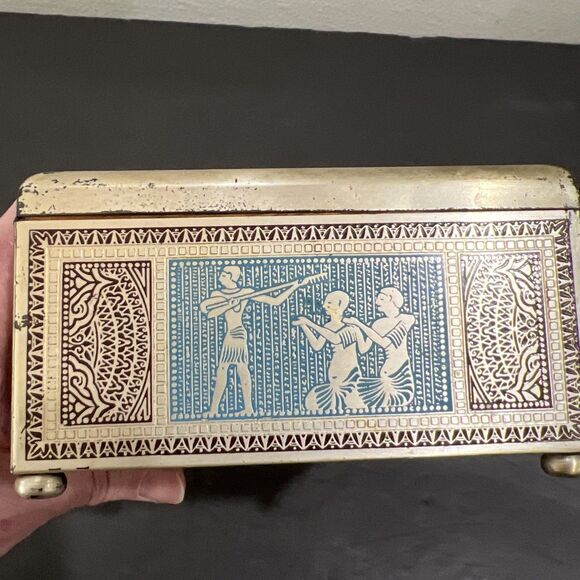 Vintage Metal Wood Lined Box Jewelry Trinket Keepsakes W Lid Egyptian 9.5”x5” - Picture 14 of 16